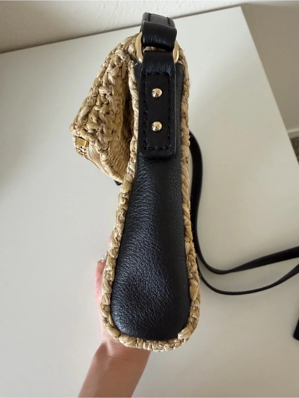 New Kate Spade Mini Carson Cobble Hill Straw Crossbody Bag in Natural and Black